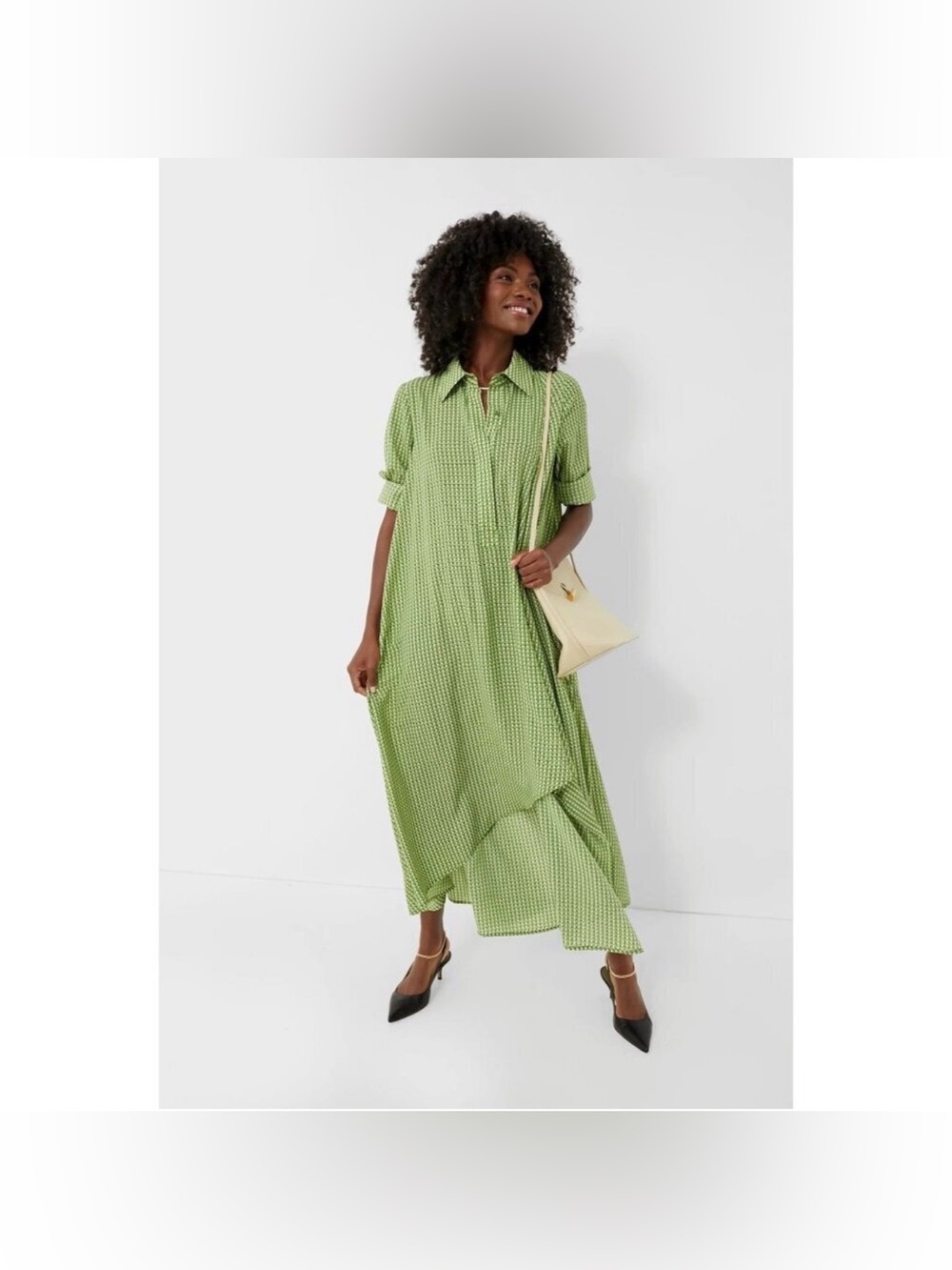 Tuckernuck Verdant Basketweave Geo Lucille Dress Green White Size Large